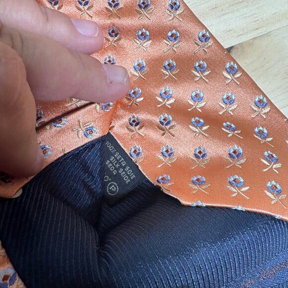 Ermenegildo Zegna Mens Silk Classic Tie Necktie Orange Floral Embroidered - Picture 6 of 7
